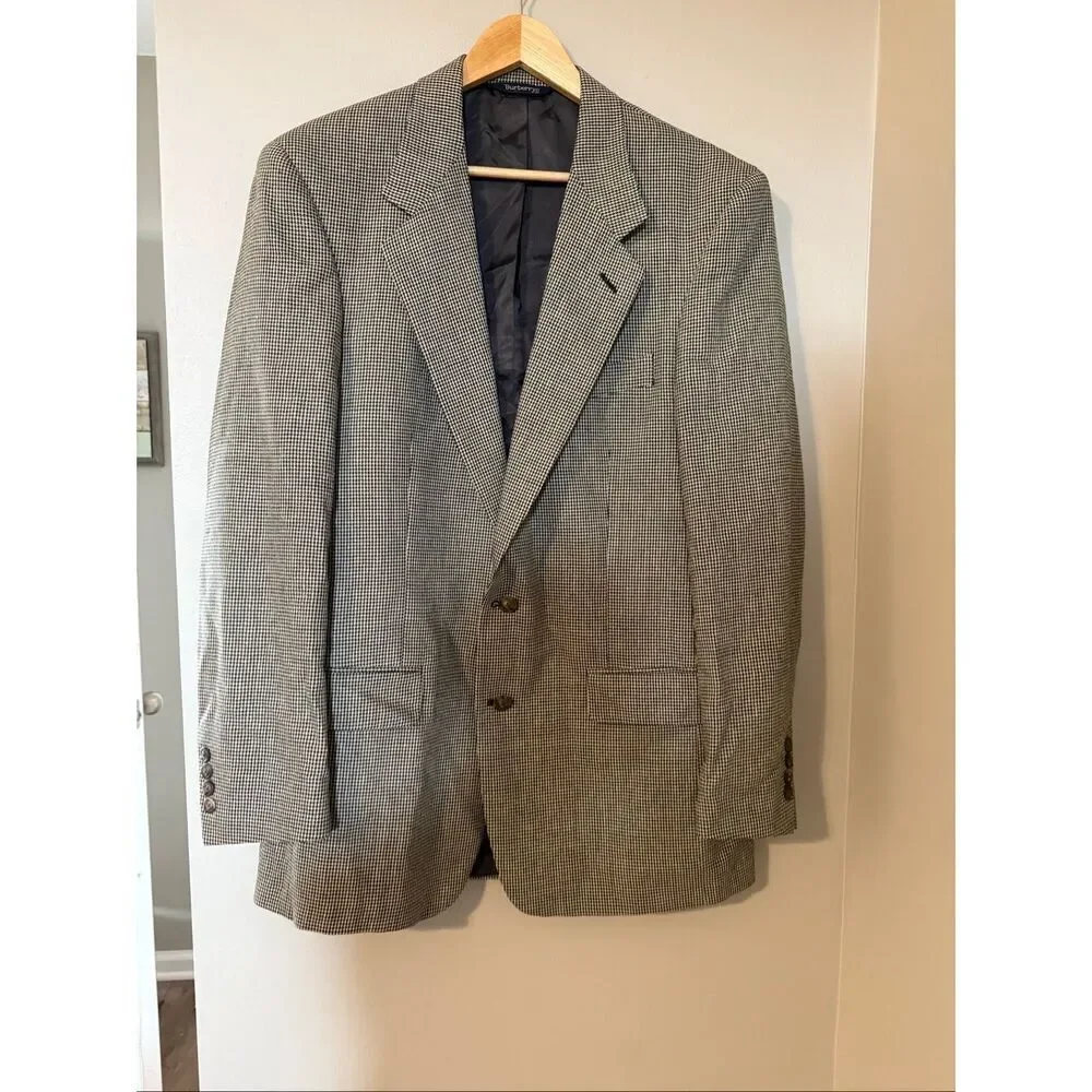 Vintage Burberrys Men's Size 41 Sportscoat Blazer Jacket Black Houndstooth Plaid